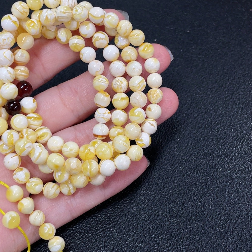 Amber Beeswax Bead Necklace Size About 6.1mm