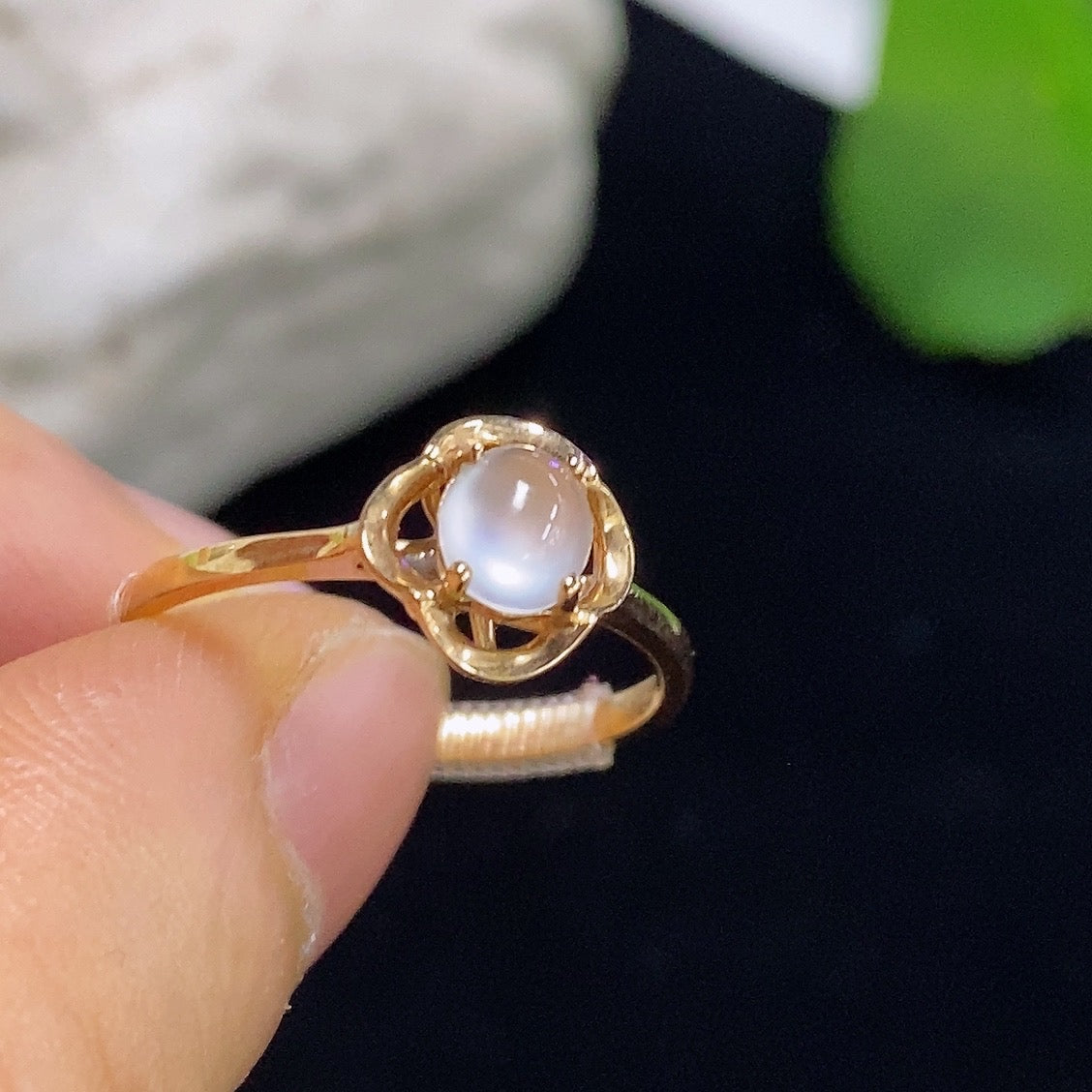 Jadeite cabochon solitaire ring on a silver band, size 13, with a smooth, polished green jade gemstone, 1.9g weight, by HKHQ.