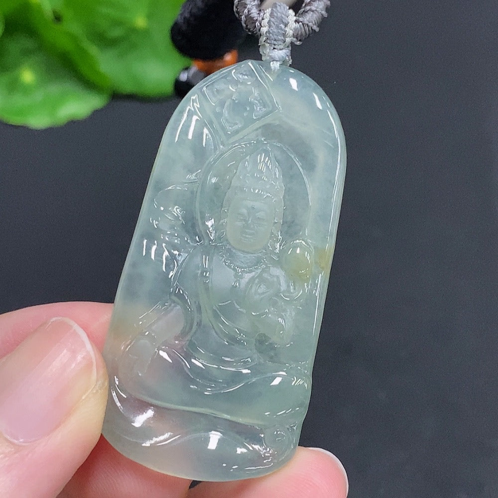 Jadeite Guanyin Pendant Total Weight Approx. 15.8g (Incl. Rope Weight)