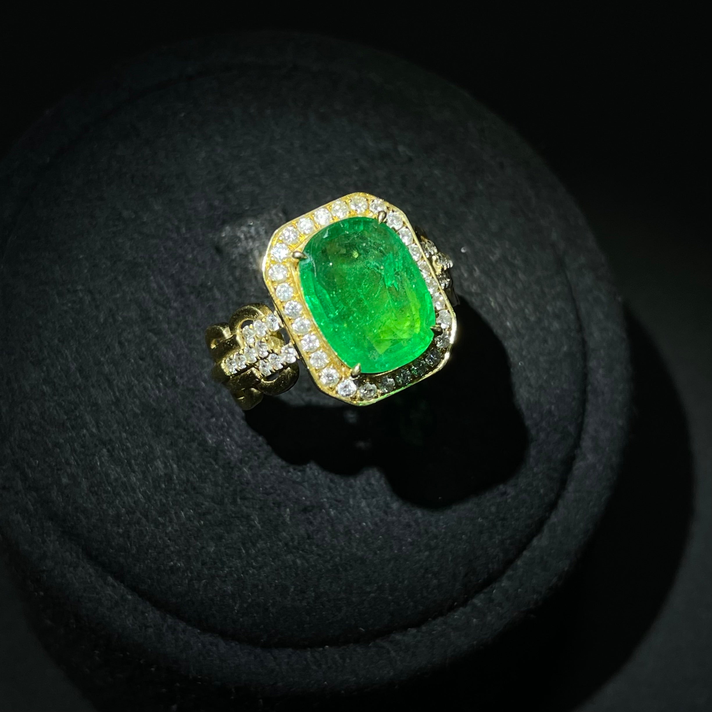 Emerald Ring in 18K Gold, Size 17, Total Weight Approx. 6.98g, Clarity Enhanced, Accented with Diamonds