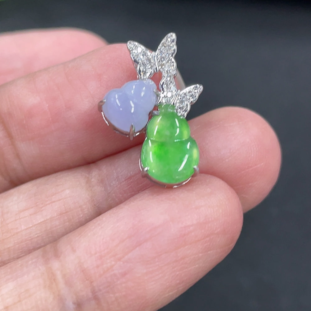 Jadeite Gourd Inlaid Pendant, 18K Gold Inlaid with Diamonds