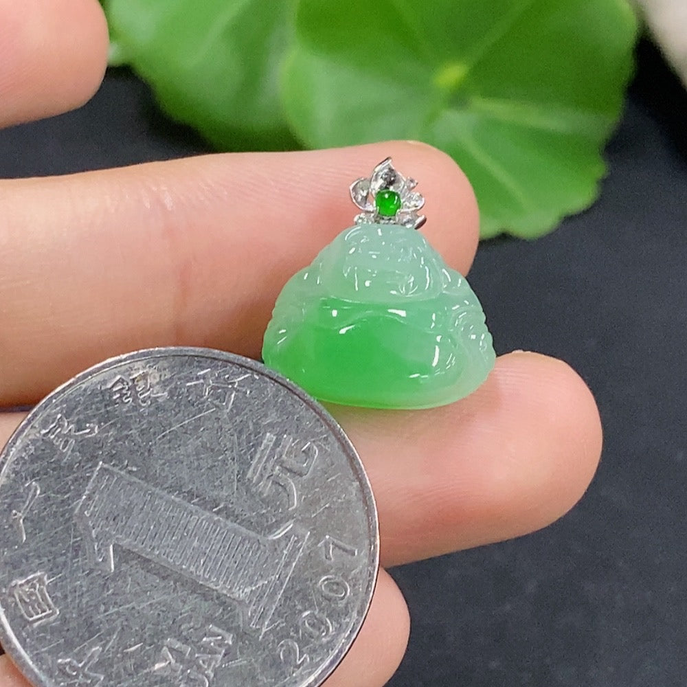 Jadeite Buddha Pendant with 18k Diamond Accents