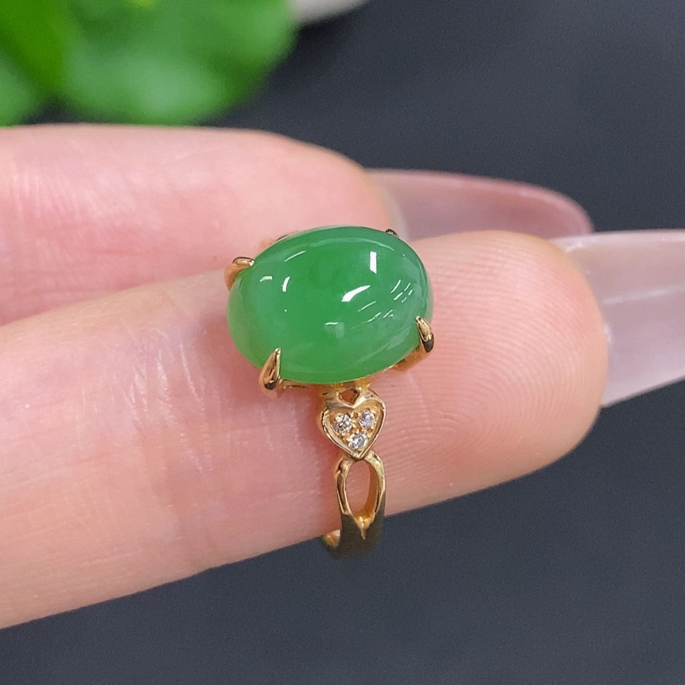 Jadeite Cabochon Ring 18k Gold Total Weight Approx. 2.4g Size 12 with Diamond Accents