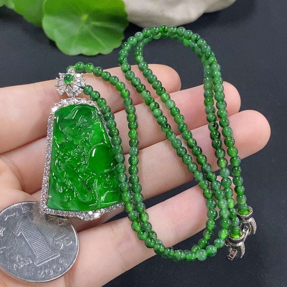 Jadeite Dragon Pendant Inlaid Without Gold Top Bead Non-Grade A