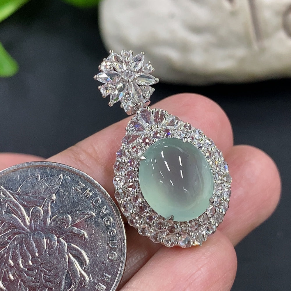 Jadeite Cabochon Pendant Set in 18K Gold with Diamond Accents