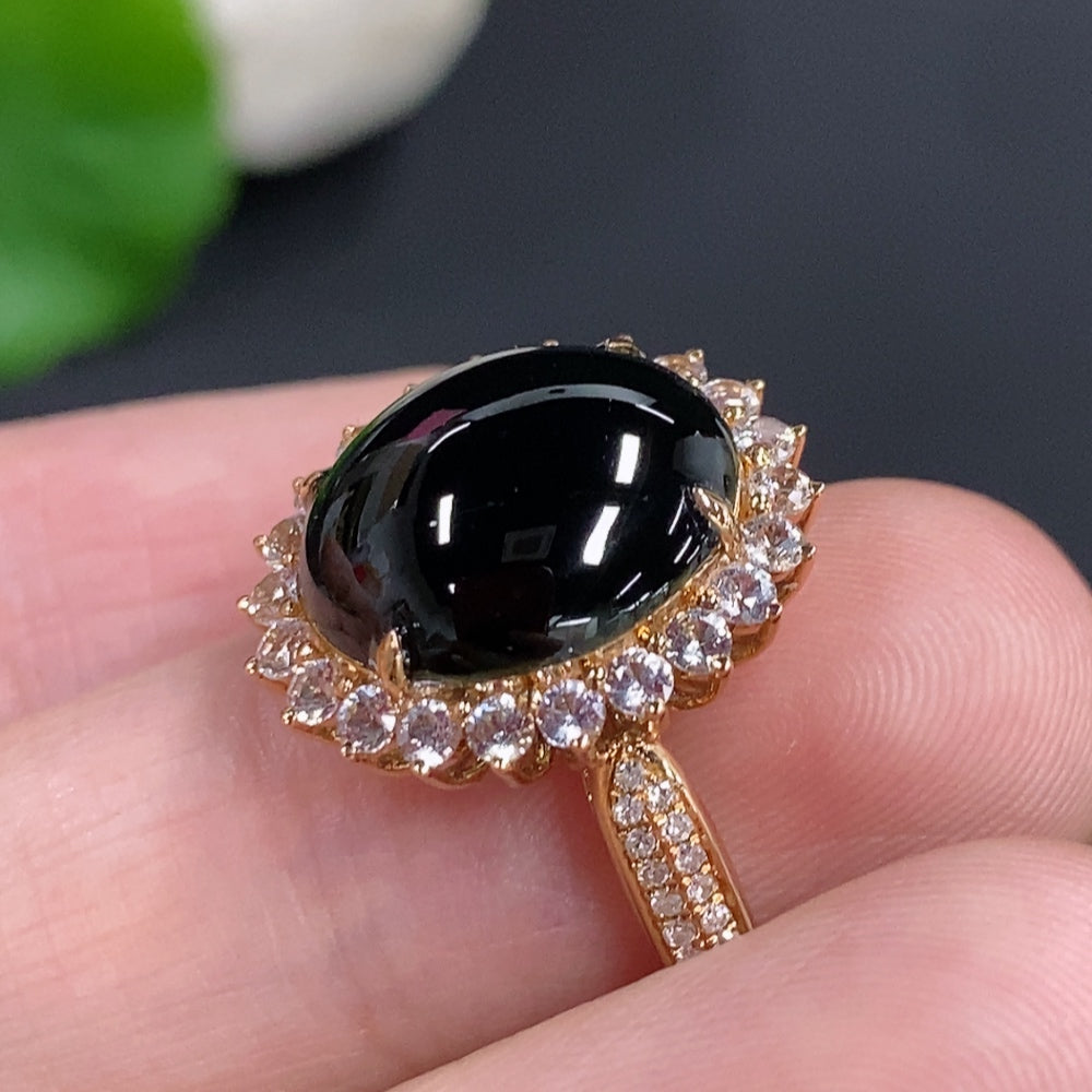 Jadeite cabochon ring with 18K gold (only the smallest accent stones are diamonds)