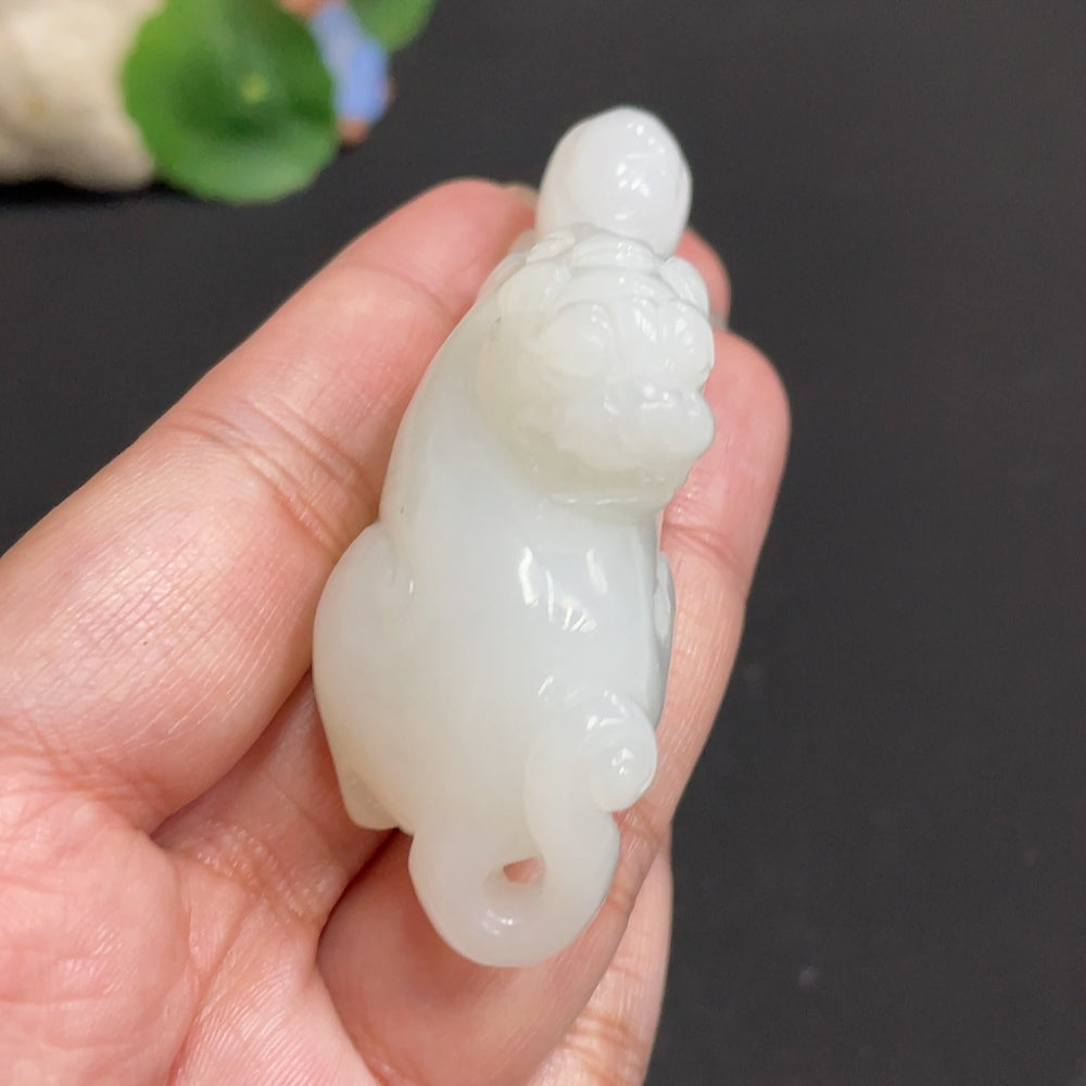 Hetian Jade Pendant, Auspicious Beast, with Non-Hetian Jade Beads, Total Weight Approx. [Including Rope] 65.3g