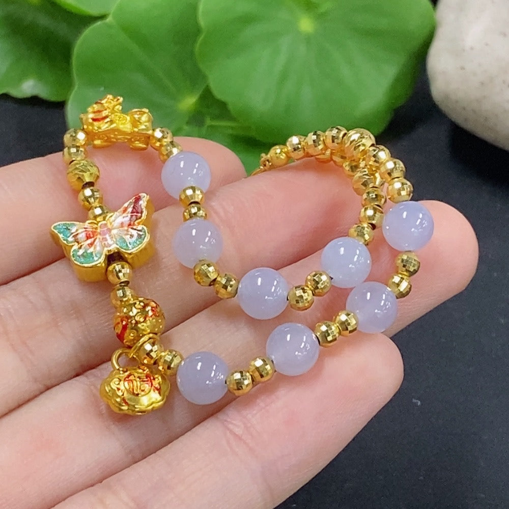 Jadeite Bracelet Approx. 5.8mm Red Dominant 99% Gold with 18k Gold