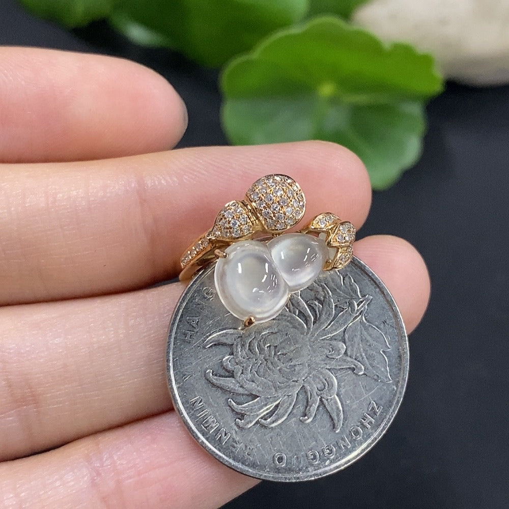 Jadeite Gourd Inlaid Ring 18K Gold with Diamond Size 11 Total Weight Approx. 3.77g