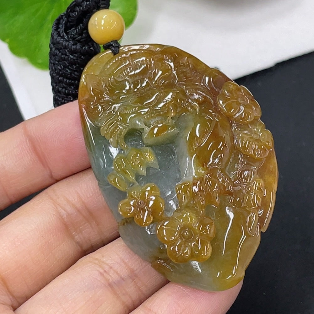 Jadeite Pendant Fierce and Vigorous Tiger Total Weight Approximately 31.9g Including Rope