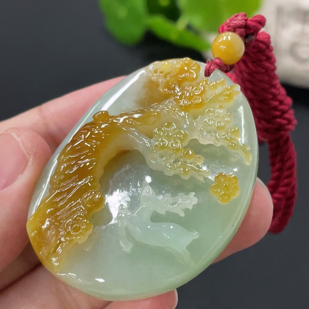 Jadeite Deer Pendant, Total Weight Approx. 52.67g