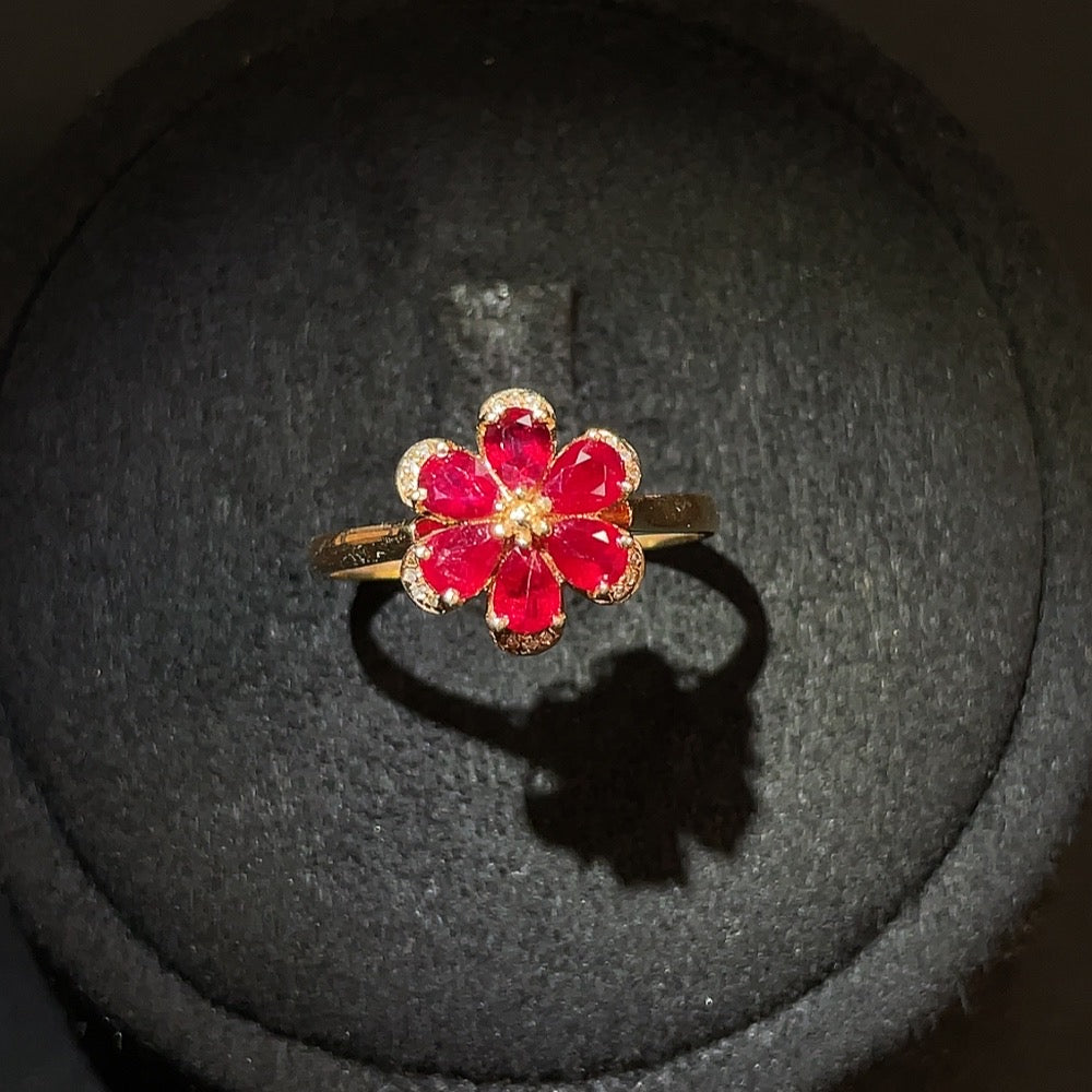 Ruby Inlaid Ring and Pendant Dual-purpose Style, 18k Gold, Size 17, Total Weight Approximately 2.27g, Filled, Set with Diamonds