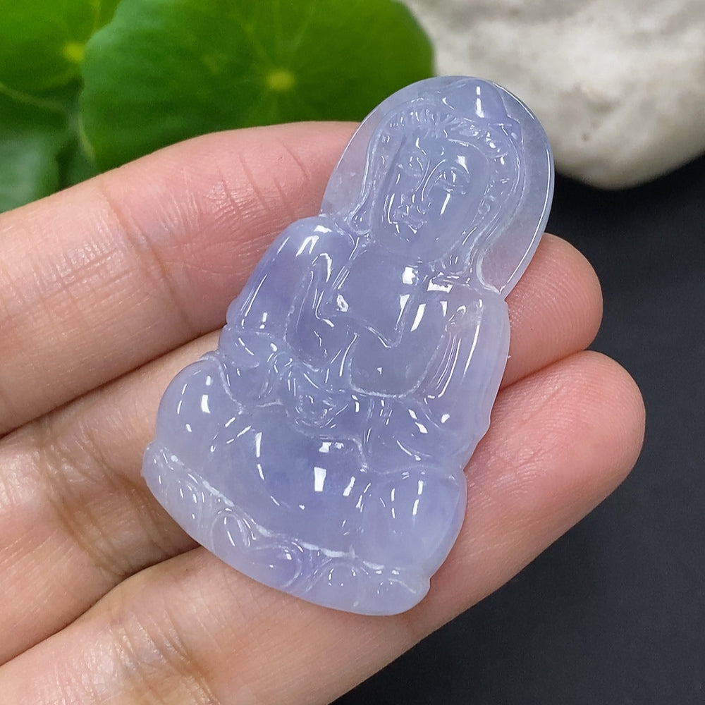 Jadeite Guanyin inlay pendant from HKHQ, featuring intricate craftsmanship and a total weight of about 9.6g.