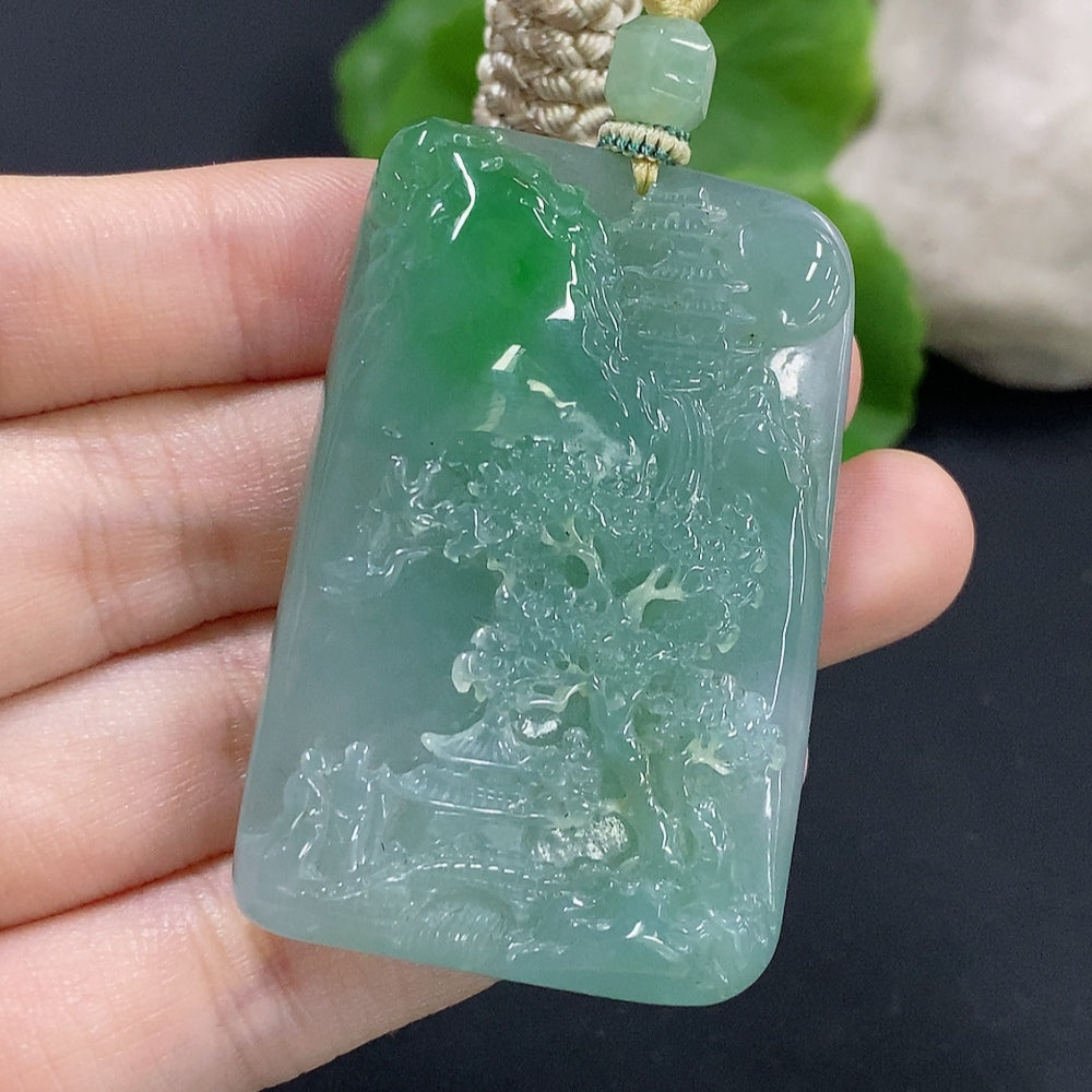 Jadeite Pendant Landscape with Cord Total Weight Approx. 43.6g