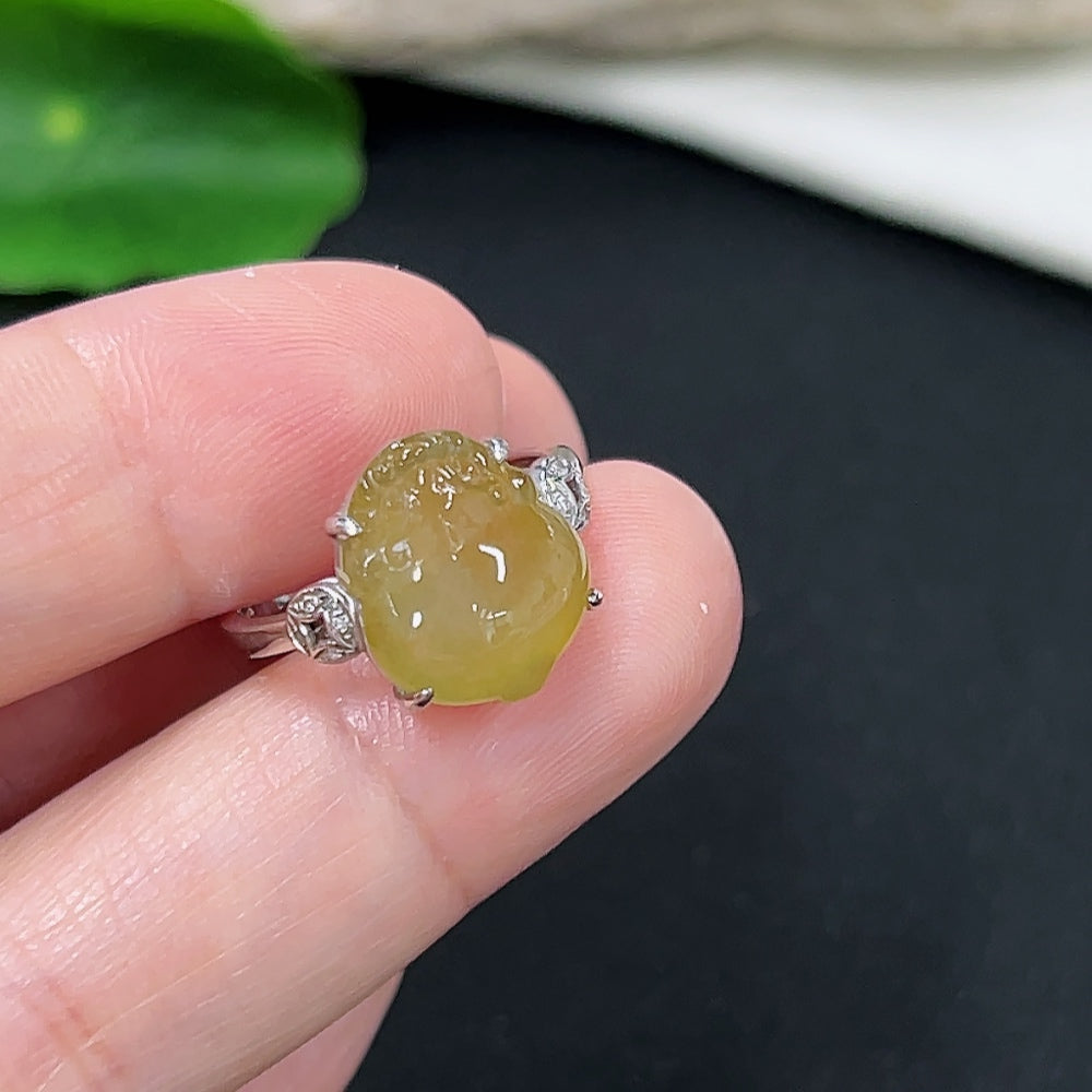 Jadeite Inlaid Ring Size 11 18K Gold Total Weight Approx. 3.1g (Color origin undetermined)