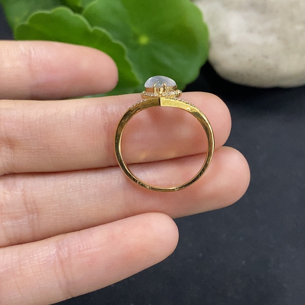 Jadeite Ring with 18K Gold and Diamond Accents, Size 13, Total Weight Approx. 2.3g