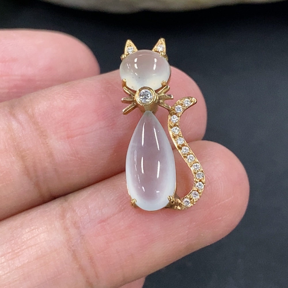 Jadeite Teardrop Pendant with Tested 18K Gold and Diamond Accents