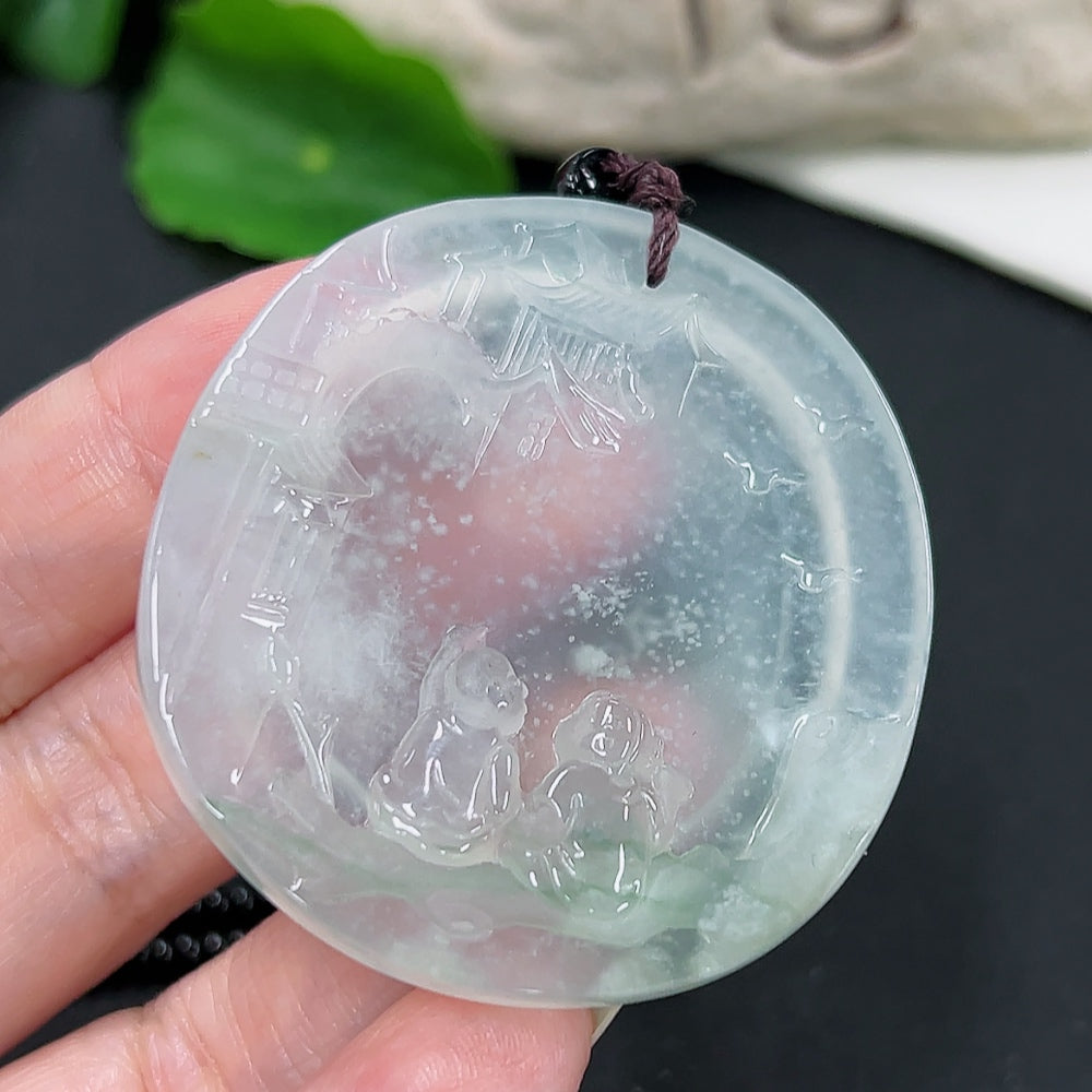 Jadeite pendant with rope beads, weighs approx. 31.5g, featuring natural green jade from HKHQ, non-grade A jade jewelry accessory.
