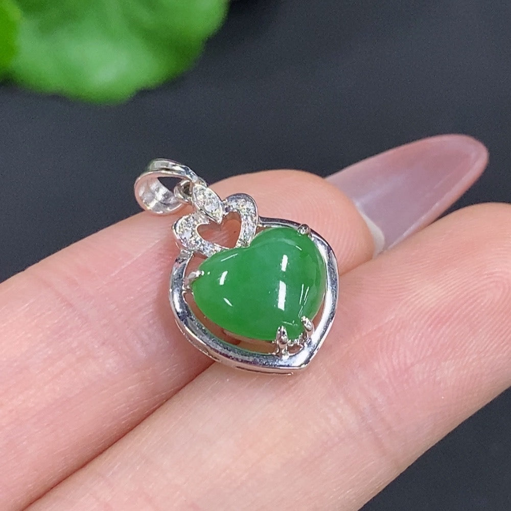 Jadeite Cabochon Pendant with 18K Gold and Diamond Accents, Total Weight Approximately 2g