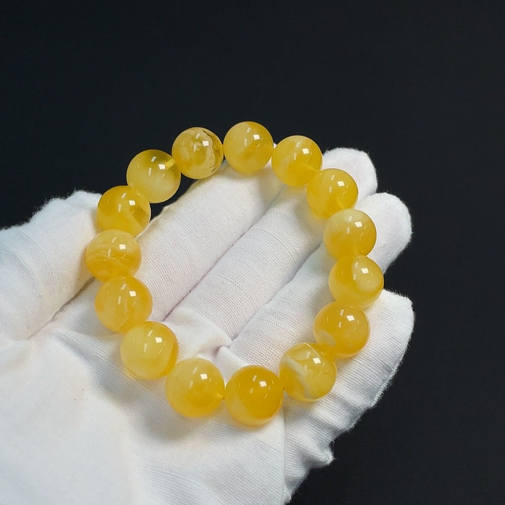 Amber Beeswax Beads Bracelet Approx.13.7mm Total Weight About 20.76g