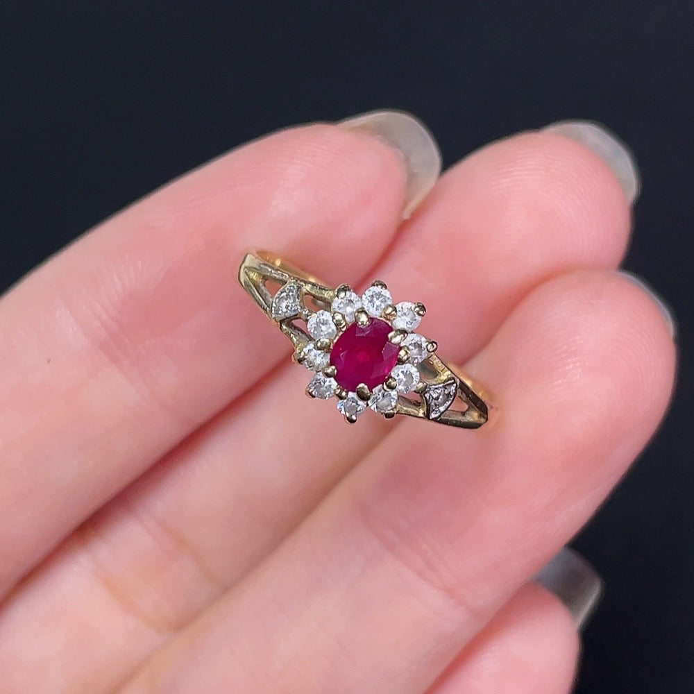 Ruby Inlaid Ring 14K Gold, Non-Diamond