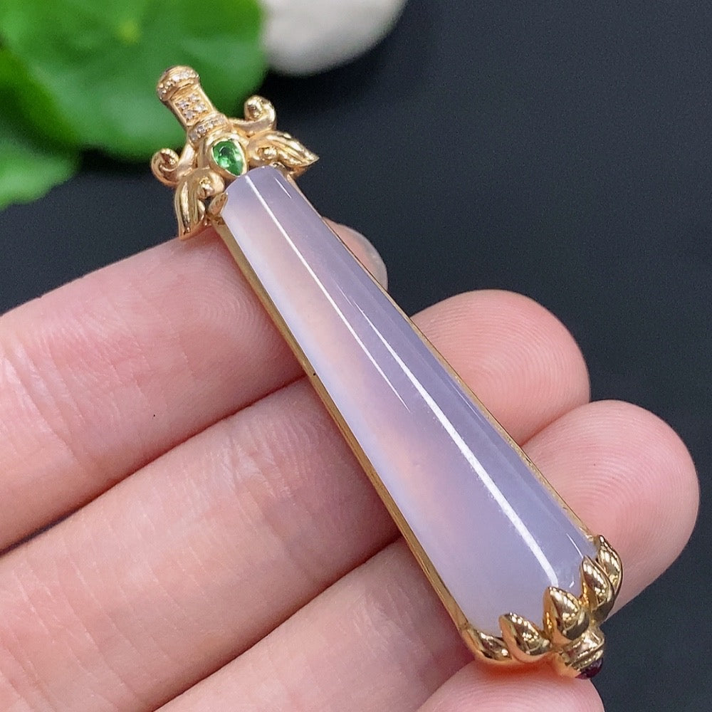 Jadeite Plain Pendant Necklace 18k Gold Total Weight Approx.8.4g Diamond Accents Base Color Affected by Precious Metal