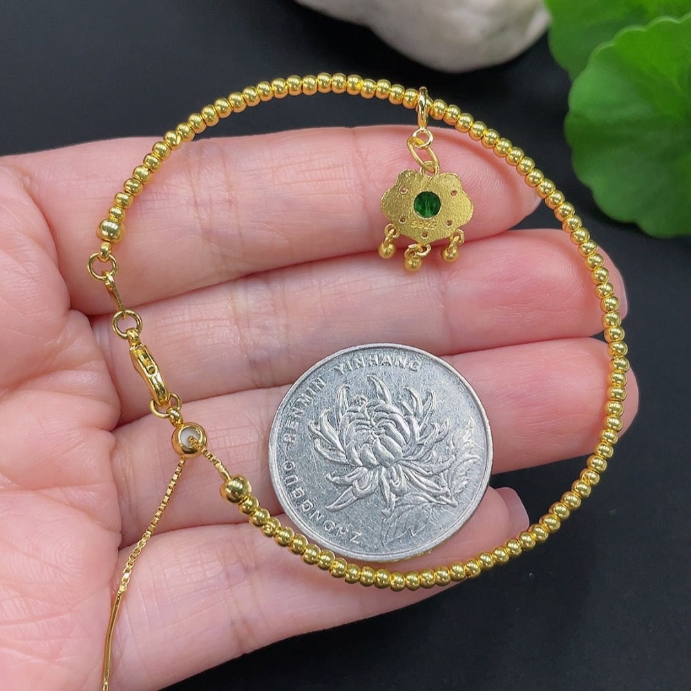 Jadeite Inlaid Bracelet Total Weight Approx. 2.6g Small Steel Beads Gold Content 99% Other Parts Non-Gold Inlaid