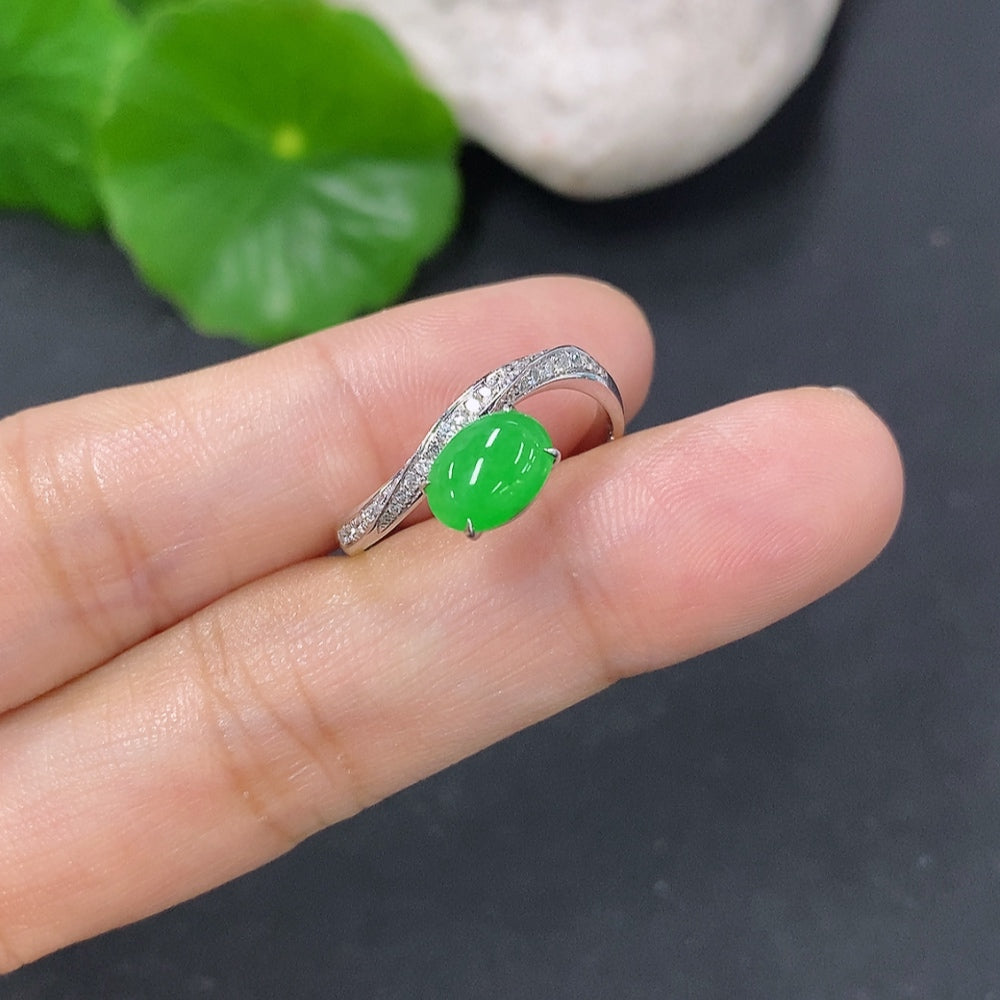 Jadeite Ring with 18k Gold and Diamond Accents, Size 14, Total Weight Approximately 1.83g