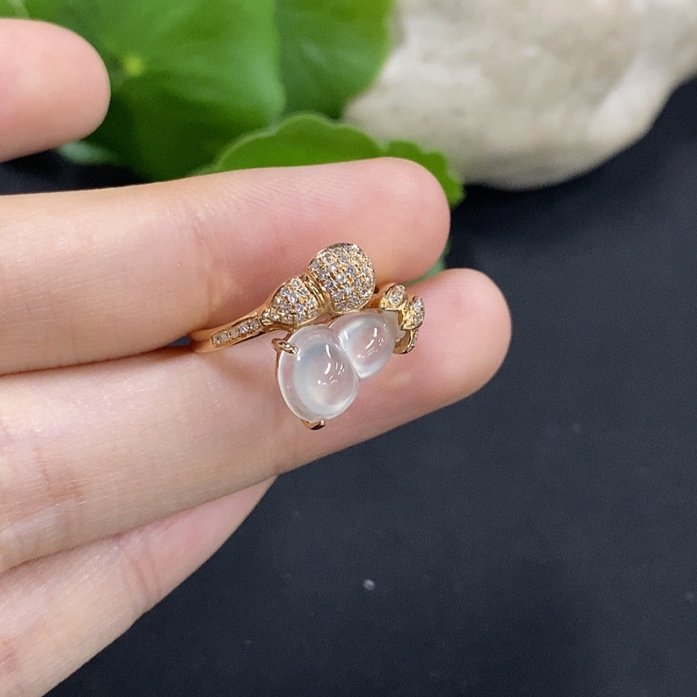 Jadeite Gourd Inlaid Ring 18K Gold with Diamond Size 11 Total Weight Approx. 3.77g