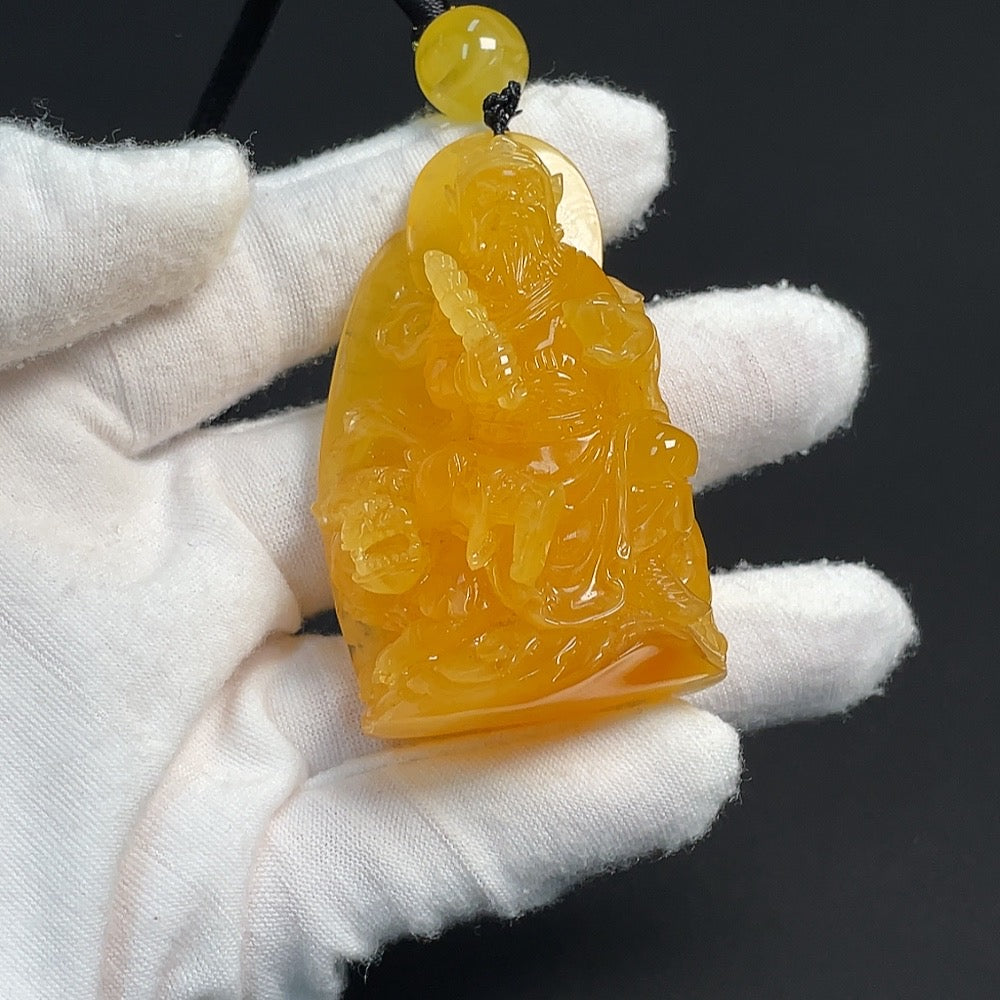 Amber Beeswax Pendant (Total Weight Including String: Approx. 37.92g, Colorless Film Coated)