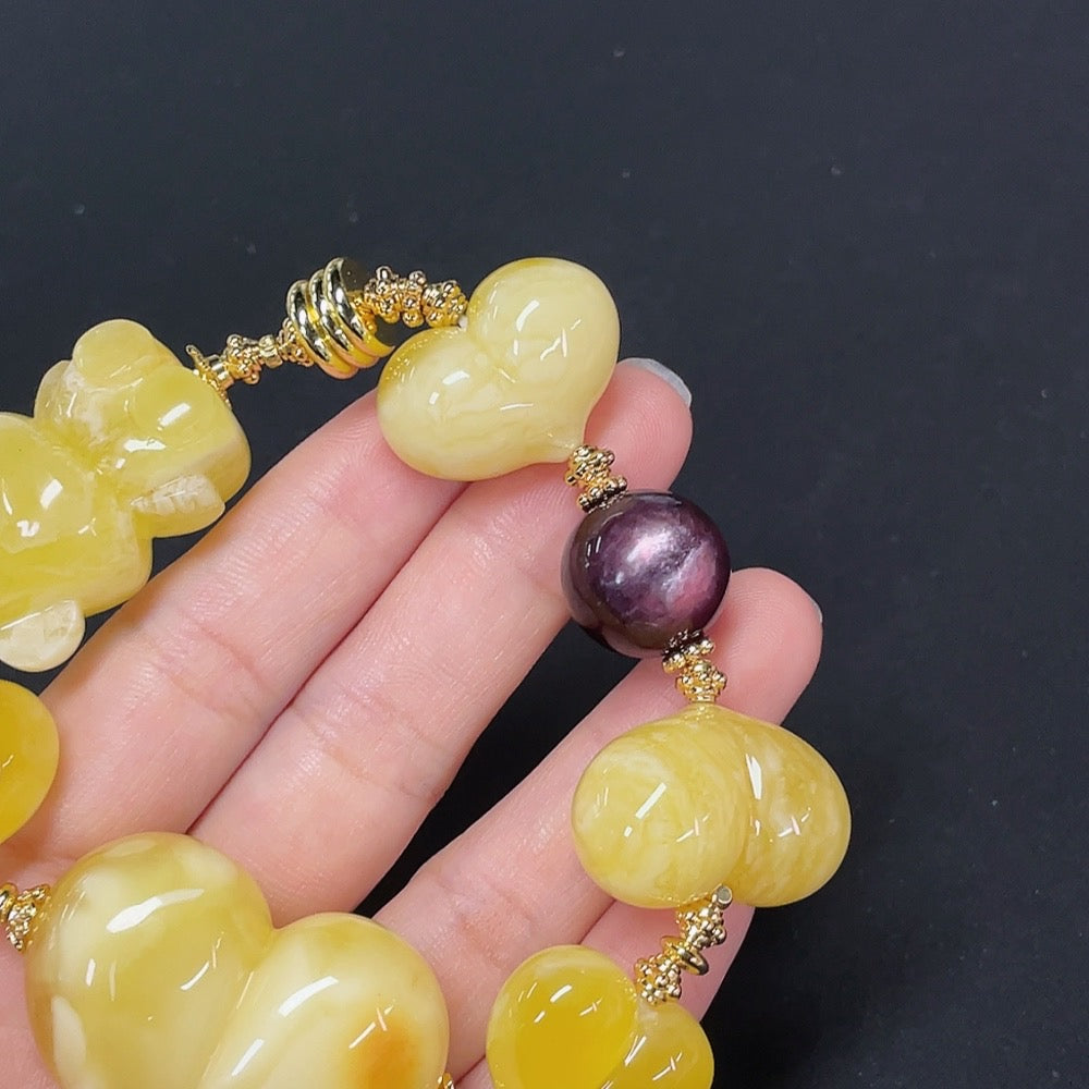 Opaque Amber Bracelet Non-Gold Stones May Be Non-Natural