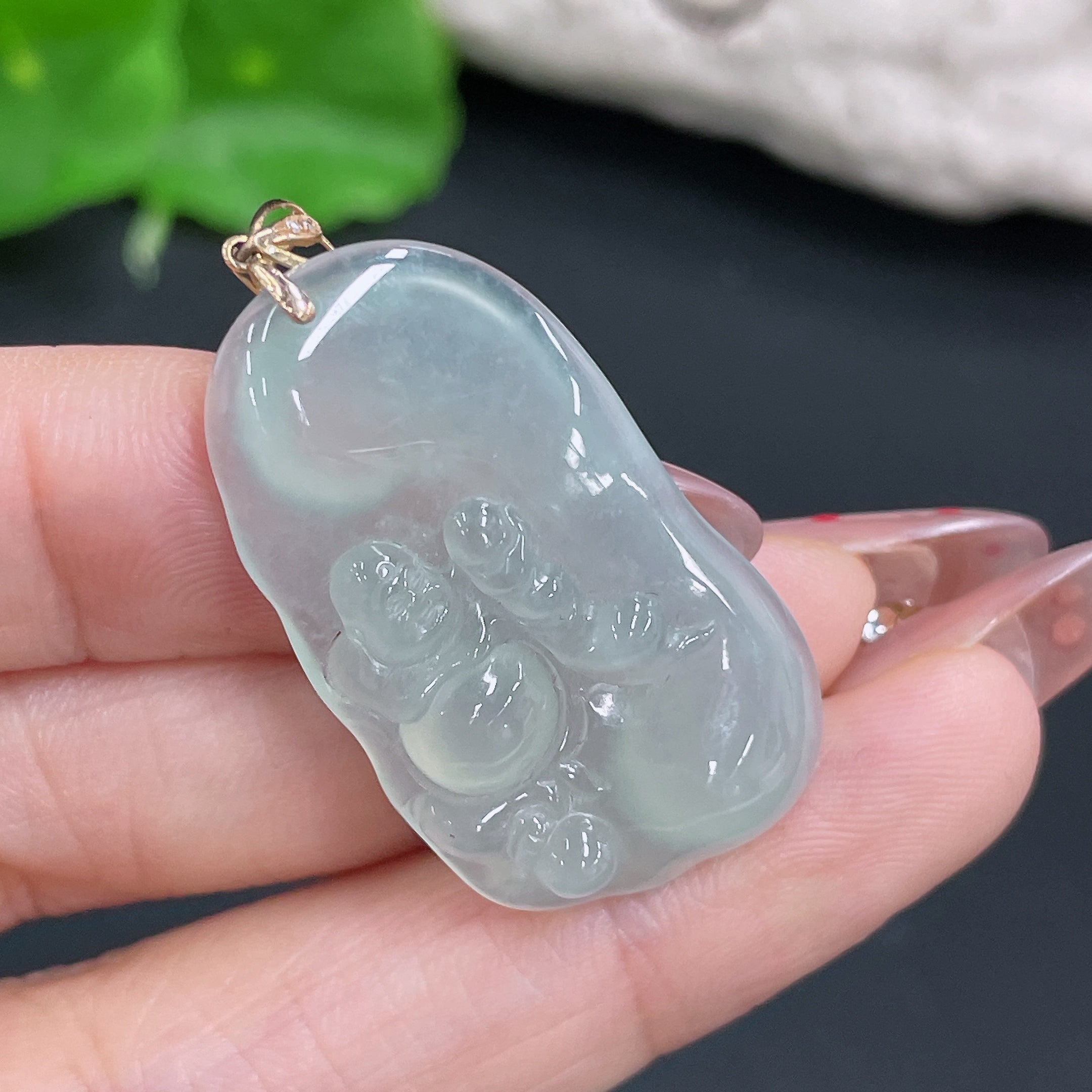 Jadeite Pendant Buddha with 18k Bezel, Total Weight Approx. 6.66g