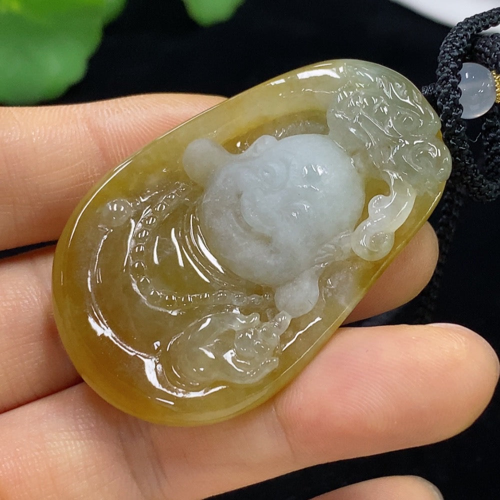 Jadeite Buddha Pendant Total Weight Approx. 29.69g (including rope weight) with non-A grade beads