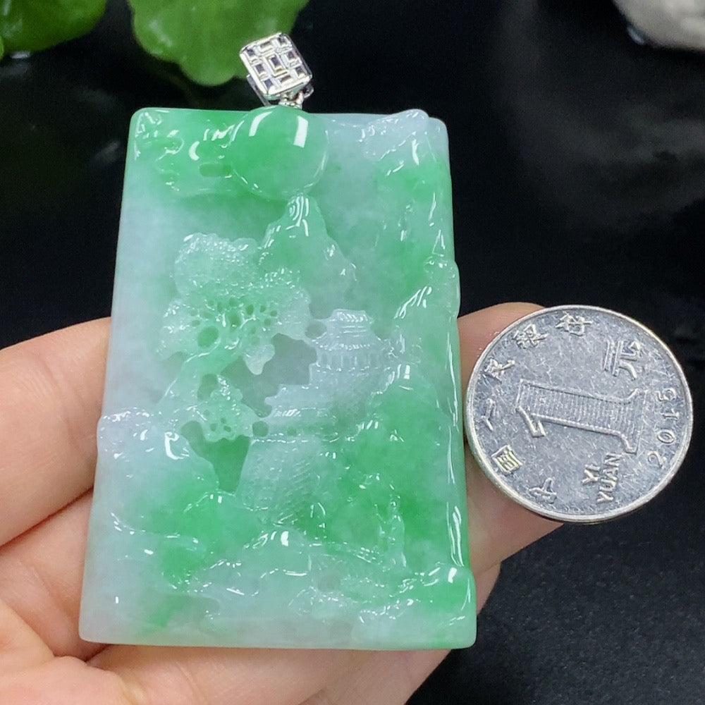 Jadeite Landscape Pendant 18k Total Weight Approx. 38.16g