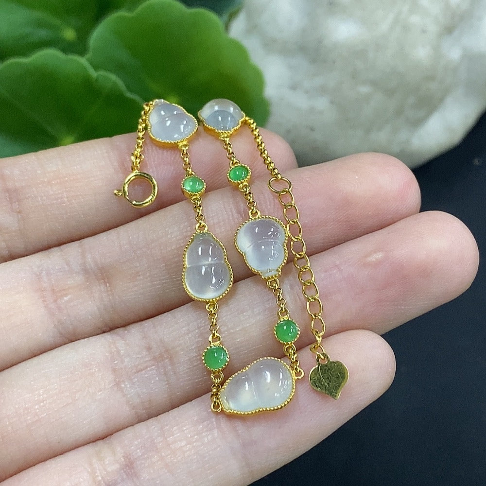 Jadeite Gourd Inlaid Bracelet 18K Gold Total Weight Approx. 3.65g