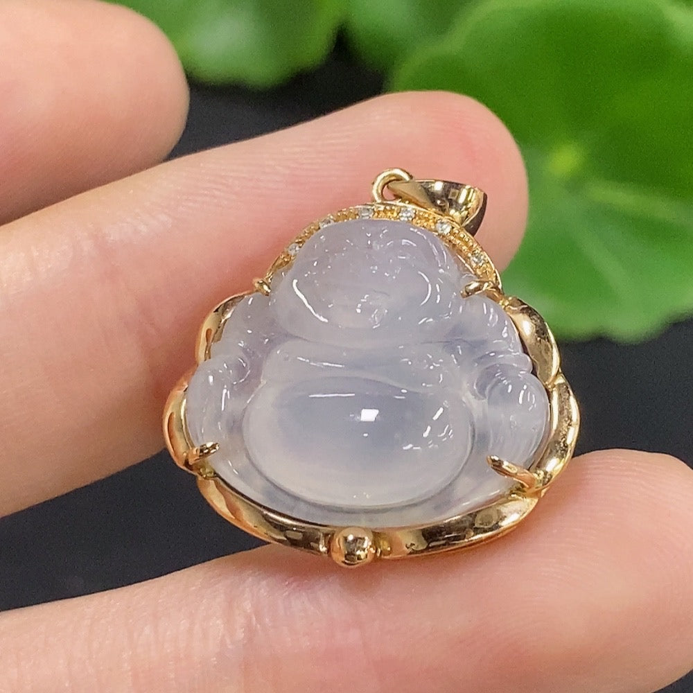 Jadeite Buddha Pendant Set in 18K Gold with Diamond Accents
