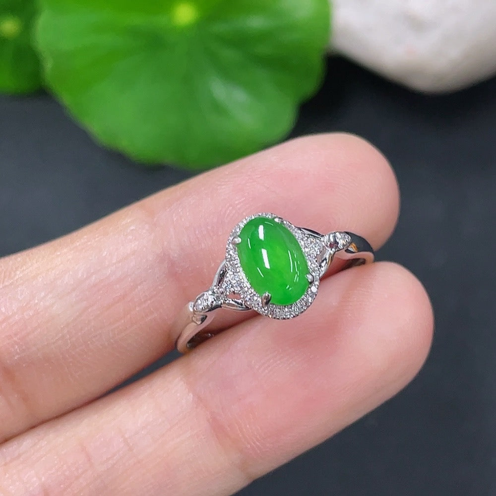 Jadeite Cabochon Ring with 18K Gold (Accented with Diamonds)