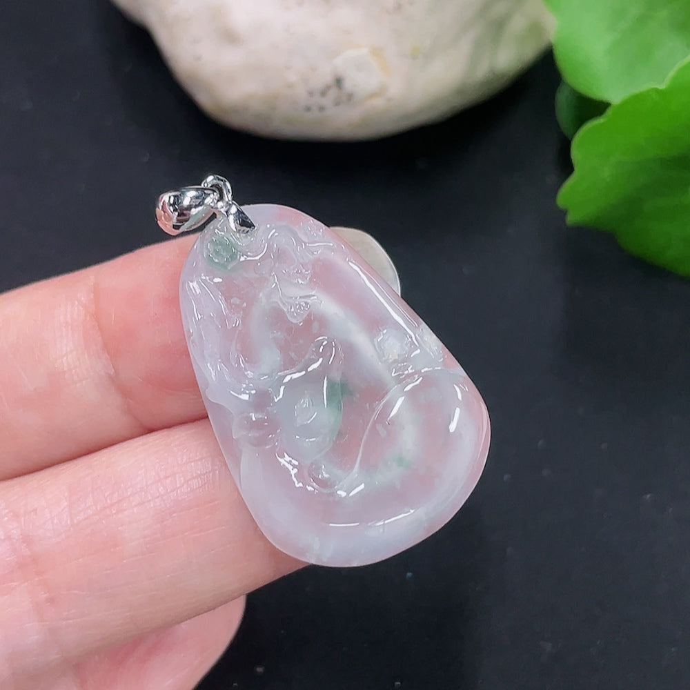 Jadeite You Are Always with Me Pendant with 18K Gold Clasp, Total Weight Approx. 6.1g