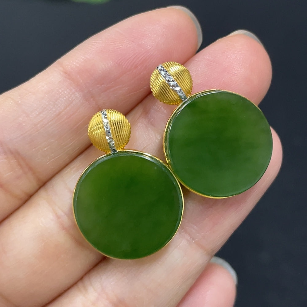 Hetian Jade Jasper Plain Pendant Earrings
