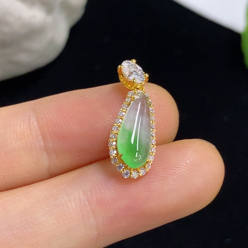 Jadeite Auspicious Gourd Inlaid Pendant 18k Non-Diamond Total Weight Approx. 1.48g