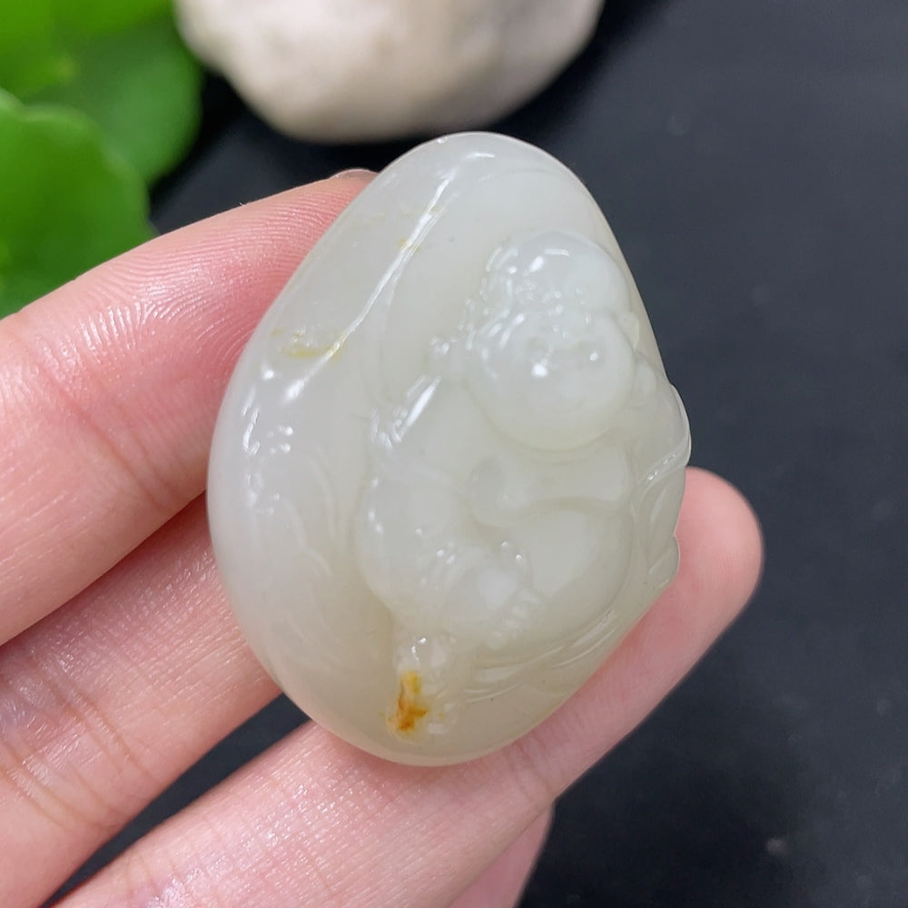 Hetian Jade Pendant - Buddha, Total Weight Approx. 23.4g, Undetermined Skin Color Origin, Collection Card