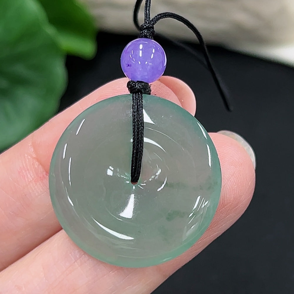 Jadeite Peace Knot pendant with cord, HKHQ brand, featuring non-grade A jade beads, weighs approximately 5.1g.