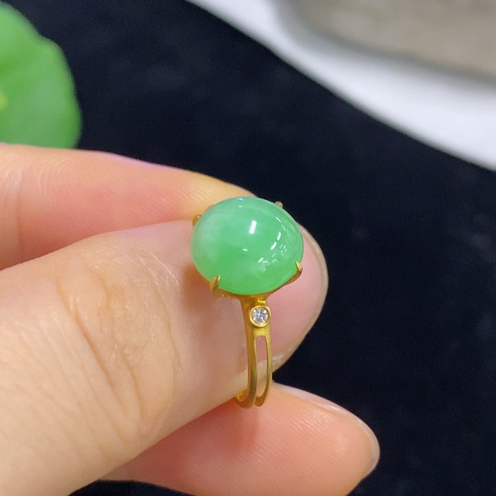 Jadeite Cabochon Ring in 18k Gold, Size 14, Total Weight Approx. 1.93g