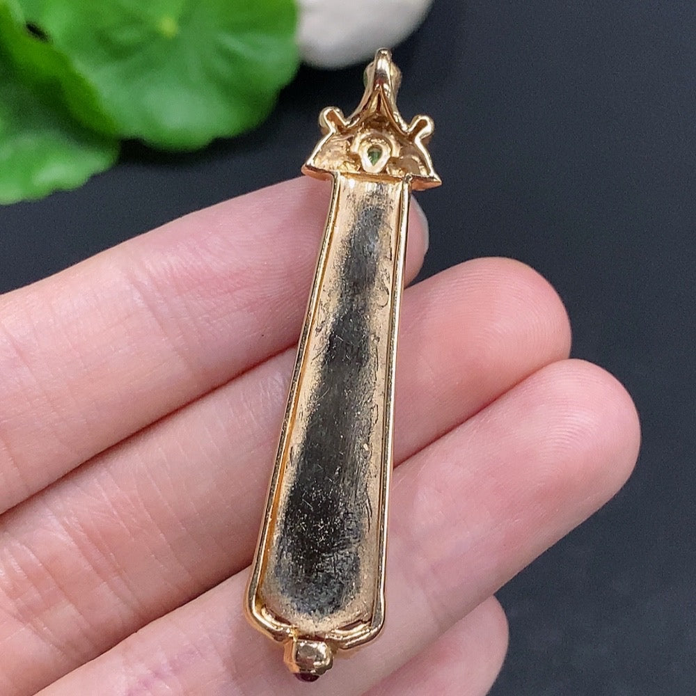 Jadeite Plain Pendant Necklace 18k Gold Total Weight Approx.8.4g Diamond Accents Base Color Affected by Precious Metal