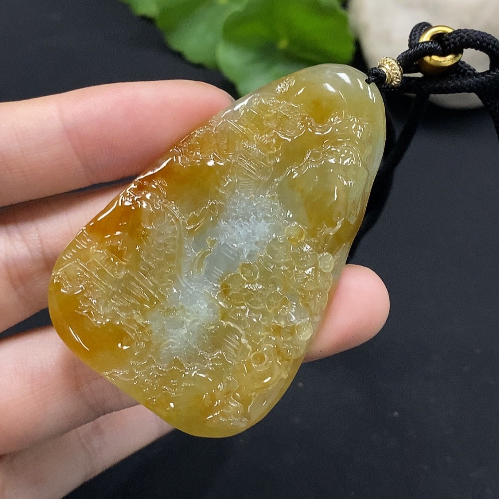 Jadeite Landscape Pendant Total Weight Approx. 29.34g Yellow Color Origin Undetermined