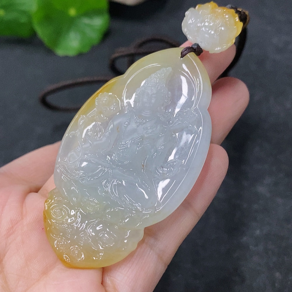 Jadeite Pendant - Universal Salvation, Approx. 32.46g Including Rope, With Collection Certificate, Yellow Part Color Origin Undetermined