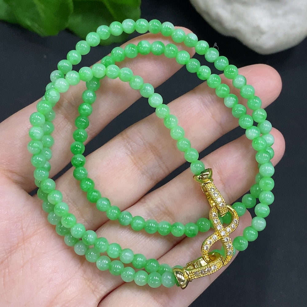 Jadeite Bead Necklace Approx. 3.7mm Non-Gold Total Weight Approx. 15.3g