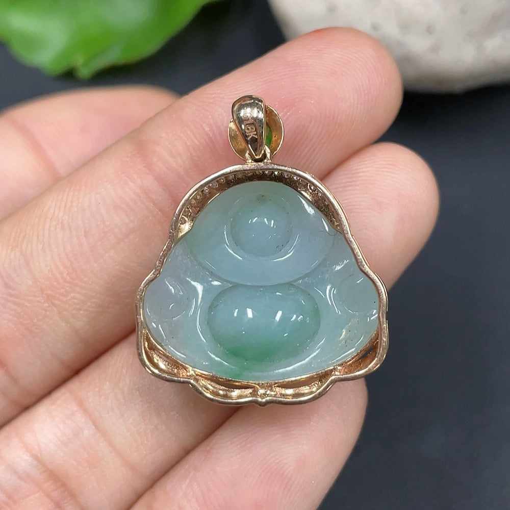 Jadeite Buddha Pendant Set in 18K Gold, Total Weight Approx. 4.69g