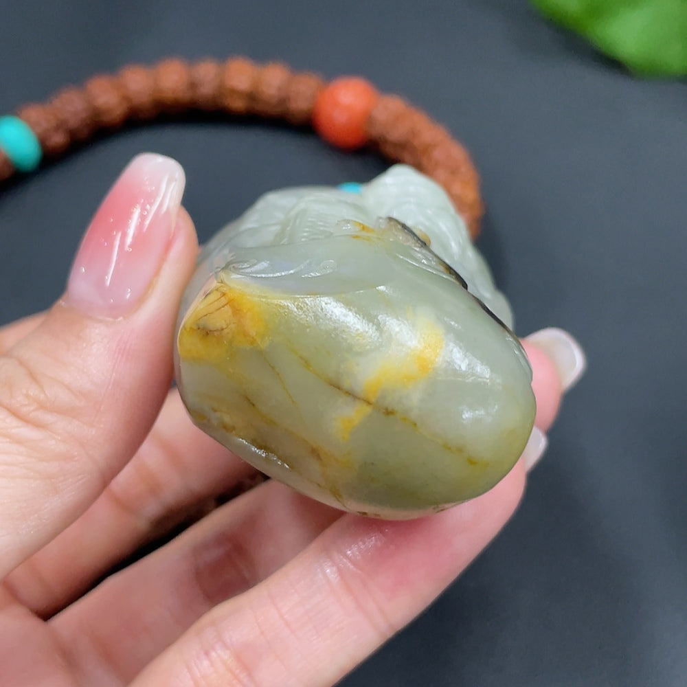 Hetian Jade Seed Material Handheld Piece - Guan Gong