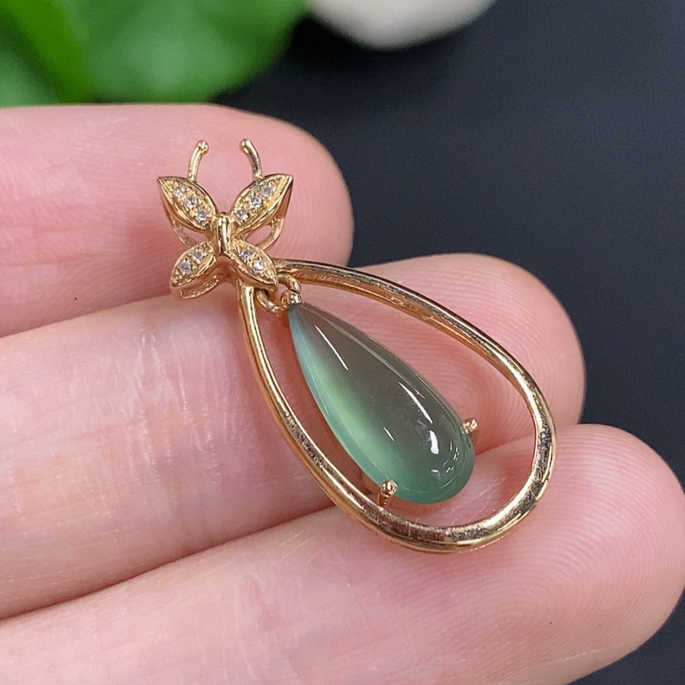 Jadeite Inlaid Pendant 18k Gold Total Weight Approx. 1.8g With Diamond Accents